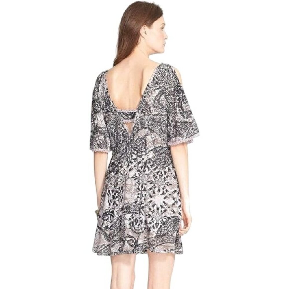 NWT Free People Crochet Lace Trim Cold Shoulder Mini Dress | Boho Coquette Fairy - Picture 7 of 16